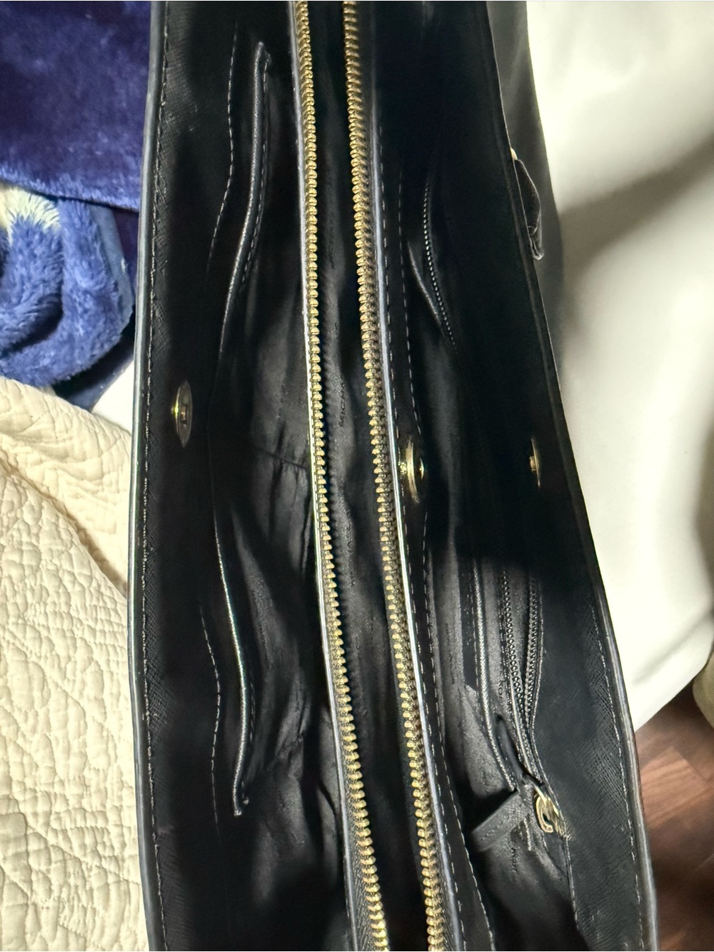 Michael Kors Navy Saffiano Leather Tote with Gold Logo - Picture 4 of 4